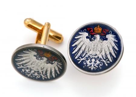 Hand Painted Germany 2 Marks Eagle Cuff Links