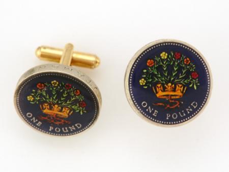 Hand Painted British 1 Pound Blooming Flax Cuff Links