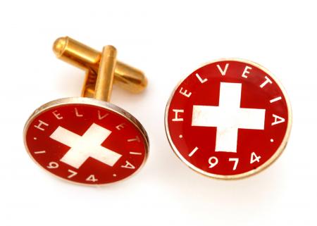 Hand Painted Switzerland 1 Rappen Red Cross Cuff Links