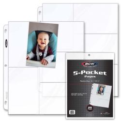 BCW Polypropylene Pages -- 5 Postcard/Photo Pockets -- Pack of 20