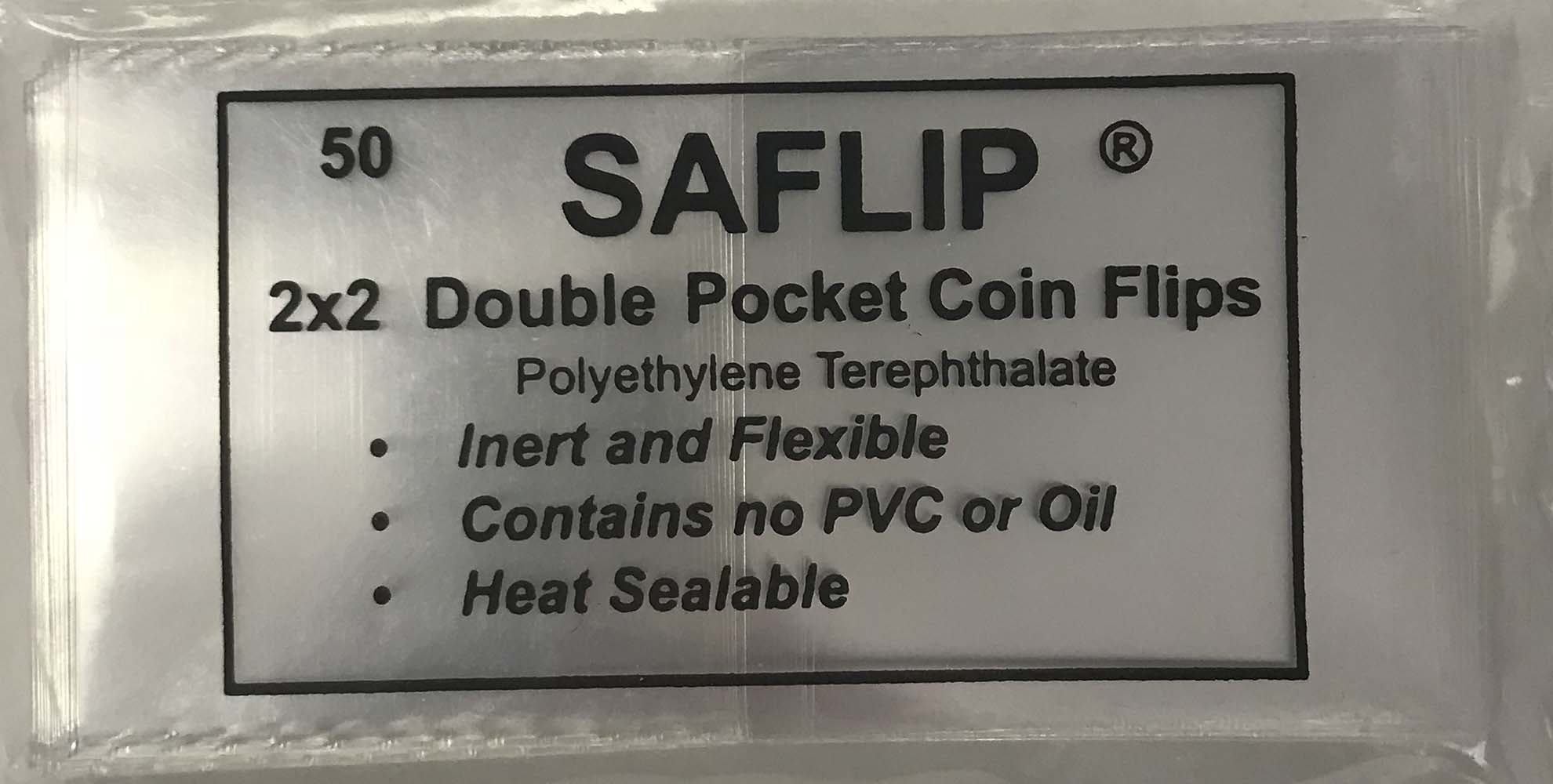 2packs of 50 Saflip 2 1/2 x 2 1/2 Double Pocket Coin Flips Pack of 100 Saflips 