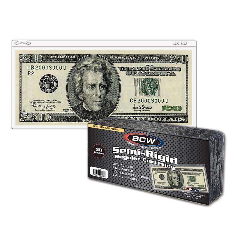 100 SEMI-RIGID Vinyl Money Protector Sleeve US Dollar Bill CURRENCY HOLDERS BCW