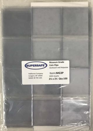Supersafe Museum Grade Polyester Coin Flips - 2.5x2.5
