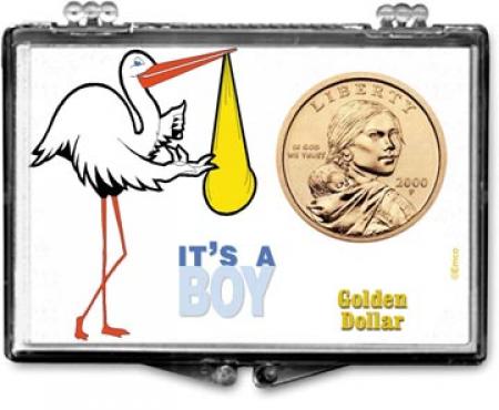 Edgar Marcus Snaplock Holder -- It's A Boy -- Stork -- Golden Dollar