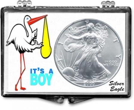 Edgar Marcus Snaplock Holder -- It's A Boy -- Stork -- Silver Eagle