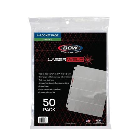 BCW LaserWeld 4-Pocket Modern Currency Page -- Pack of 50