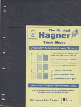 Hagner Stock Sheets -- Single Side, 4 Row -- Pack of 5 -- Black