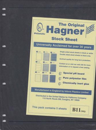 Hagner Stock Sheets -- Double Sided, 1 Row -- Pack of 5 -- Black