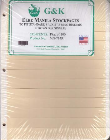 G&K Elbe Manila Stock Sheets -- 12 Rows for Singles