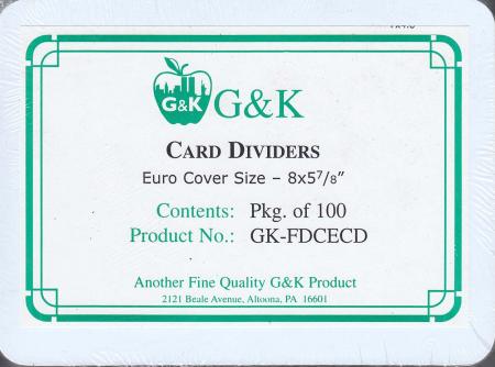 G&K Dealer Card Dividers -- Euro Cover Size