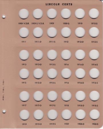 Dansco Replacement Page 7100-1/7103-1/8100-1: Lincoln Wheat Cents (1909 to 1920-S)