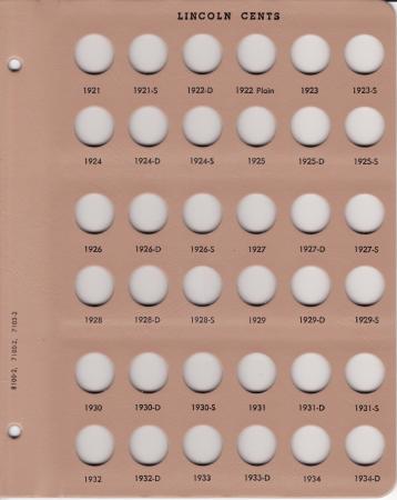 Dansco Replacement Page 7100-2/7103-2/8100-2: Lincoln Wheat Cents (1921 to 1934-D)