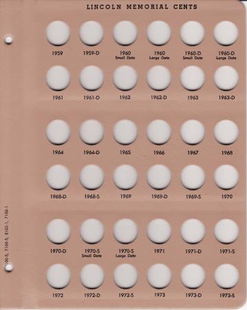 Dansco Replacement Page 7100-5/7102-1/8100-5/8102-1: Lincoln Memorial Cents (1959 to 1973-S)