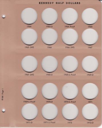 Dansco Replacement Page 8166-1: Kennedy Half Dollars - w/ Proof (1964 to 1971-D)