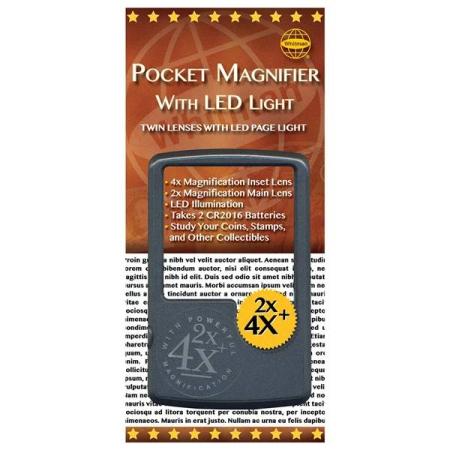 Whitman 2-in-1 LED Pocket Magnifier 2X, 4X