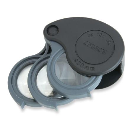 Carson TriView Folding Loupe with Built-in Case, 5x/10x/15x