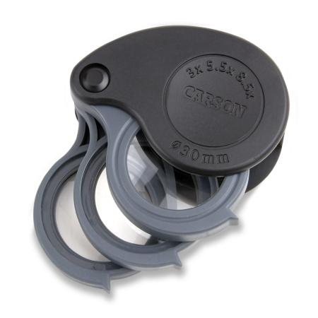 Carson TriView Folding Loupe with Built-in Case, 3x/5.5x/8.5x