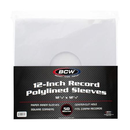 BCW 12-Inch Record Polylined Paper Inner Sleeves -- With Hole -- White