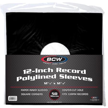 BCW 12-Inch Record Polylined Paper Inner Sleeves -- With Hole -- Black