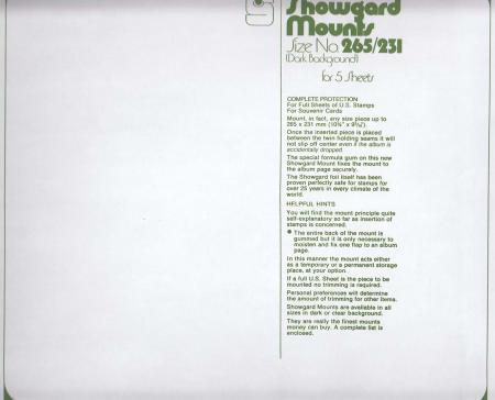 Showgard Stamp Mounts: 265/231 (US Full Sheets/Souvenir Cards)