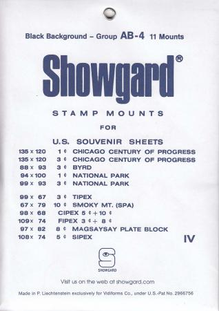 Showgard Stamp Mounts Set: Group AB-4 (US Souvenir Sheets to 1975)