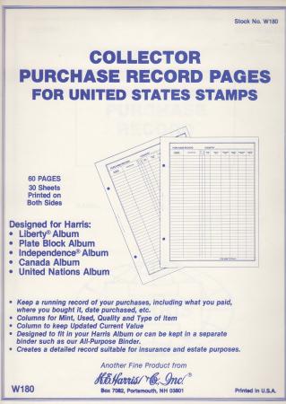 HE Harris Stamp Album Pages  -- US/BNA Purchase Records