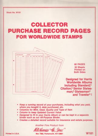 HE Harris Stamp Album Pages  -- World Purchase Records