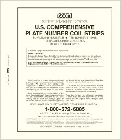 Scott Stamp Album Supplement -- US Comprehensive Plate Number Coil Singles