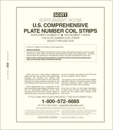Scott Stamp Album Supplement -- US Comprehensive Plate Number Coil Singles