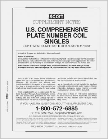 Scott Stamp Album Supplement -- US Plate Number Coil Singles