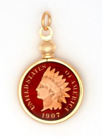 Hand Painted Indian Head Cent Pendant
