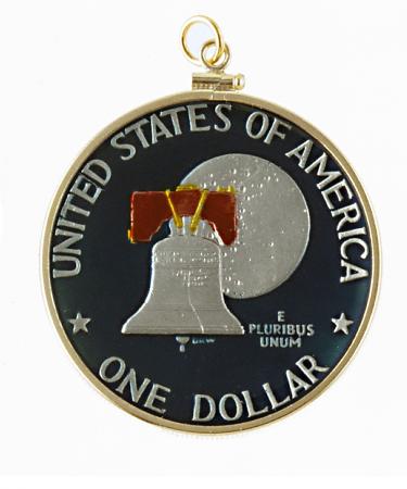 Hand Painted Eisenhower Dollar Bicentennial Pendant