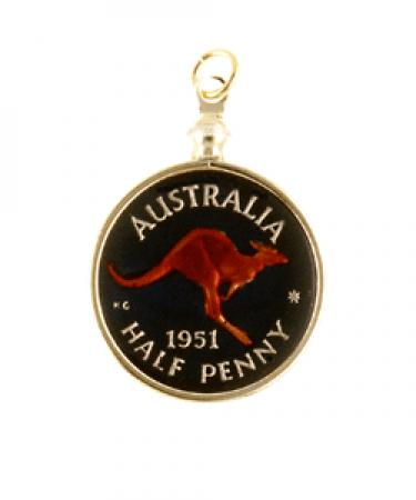 Hand Painted Australia 1/2 Penny Kangaroo Pendant