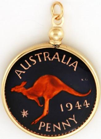 Hand Painted Australia 1 Penny Kangaroo Pendant