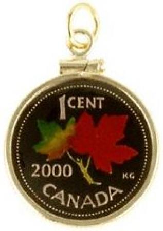 Hand Painted Canada 1 Cent Maple Leaf Pendant