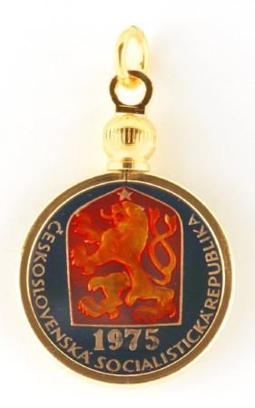 Hand Painted Czech Republic 1 Haler Lion and Shield Pendant