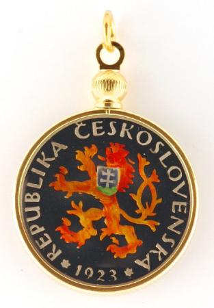 Hand Painted Czech Republic 1 Koruna Lion Pendant