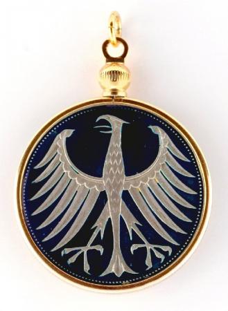Hand Painted Germany 5 Mark Eagle Pendant
