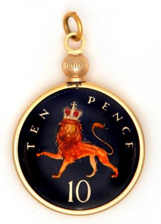Hand Painted British 10 Pence Lion Pendant