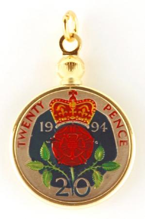 Hand Painted British 20 Pence Pendant