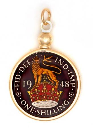 Hand Painted British 1 Shilling Lion on Crown Pendant