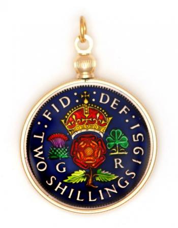 Hand Painted British 2 Shillings Crown Pendant