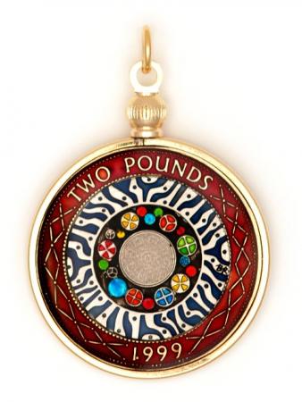 Hand Painted British 2 Pounds Celtic Pendant