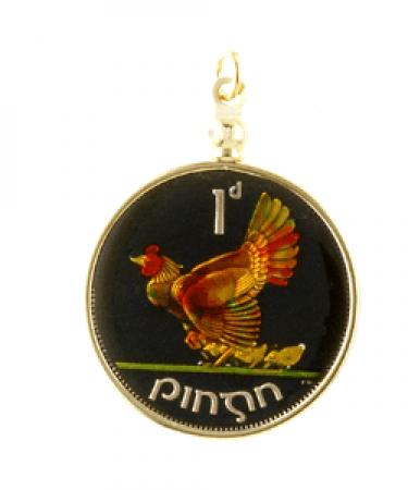 Hand Painted Ireland 1 Penny Hen and Chicks Pendant