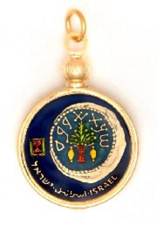 Hand Painted Israel 5 Agorah Roman Coin on a Coin Pendant
