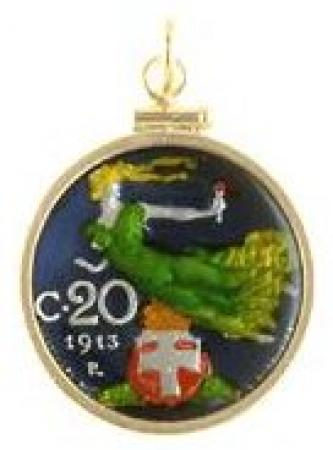 Hand Painted Italy 20 Centesimi Flying Lady Pendant