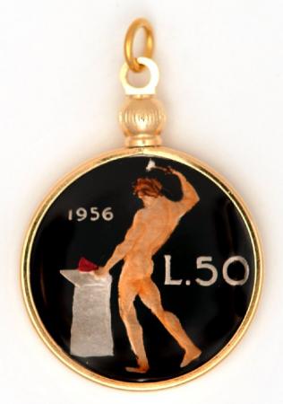 Hand Painted Italy 50 Lire Michaelangelo Pendant