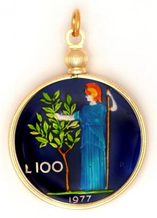 Hand Painted Italy 100 Lira Olive Tree Pendant