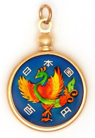 Hand Painted Japan 100 Yen Exotic Bird Pendant