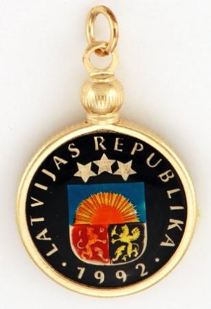 Hand Painted Latvia 1 Santims Shield Pendant